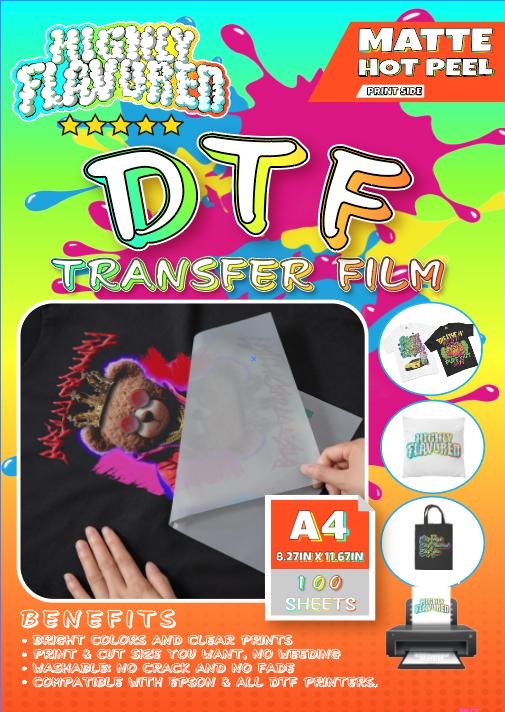 DTF Transfer Film A4 (8.27 x 11.67) 100 Sheets - Hot Peel